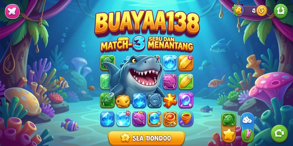 Tampilan seru dari gameplay Match-3 BUAYA138 yang menantang.