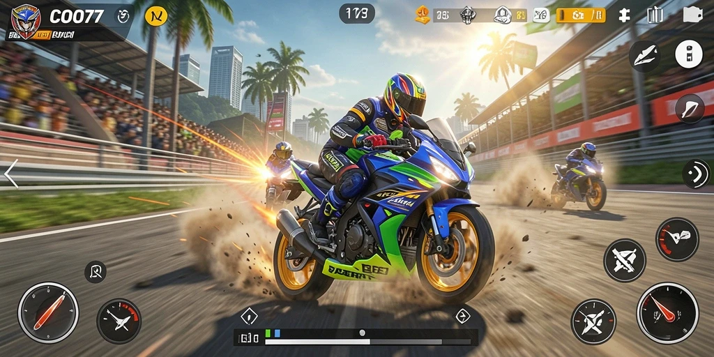 Gameplay seru balapan motor di COO77 dengan trek menantang.