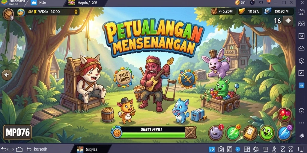 Tangkapan layar MPO76 menampilkan lokasi eksotis dan karakter unik dalam gameplay Idle.