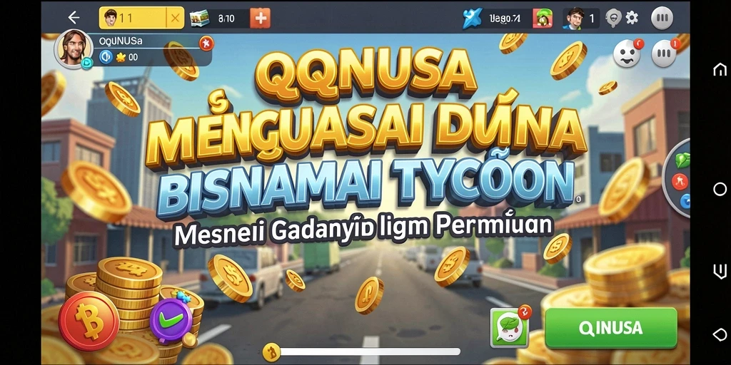 Screenshot gameplay QQNUSA yang menunjukkan strategi bisnis yang seru.