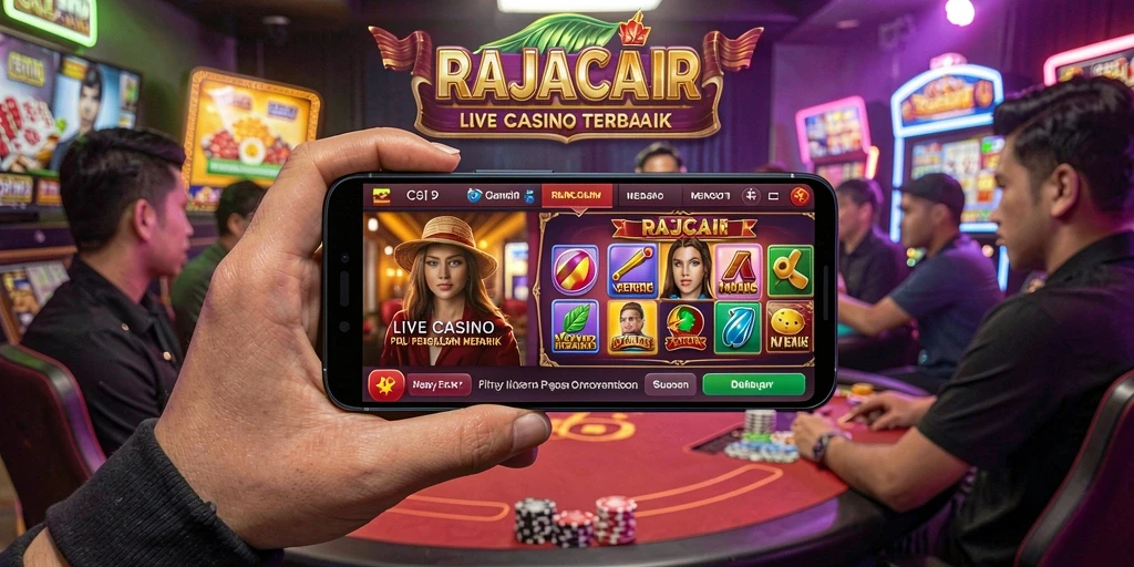 Tampilan gameplay RAJACAIR dengan dealer langsung dan suasana kasino.