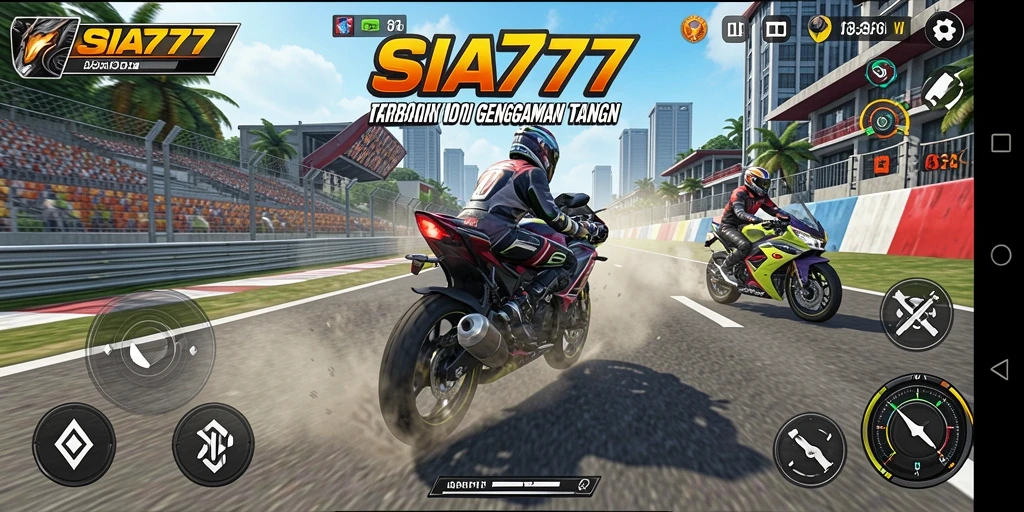 Tampilan gameplay mendebarkan dari SIA777 saat balapan motor.