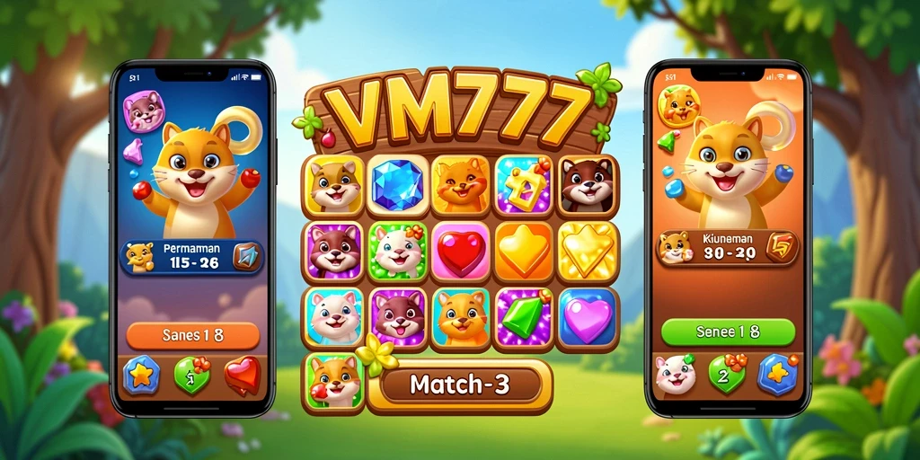 Screenshot VM777 menampilkan gameplay Match-3 yang menarik.